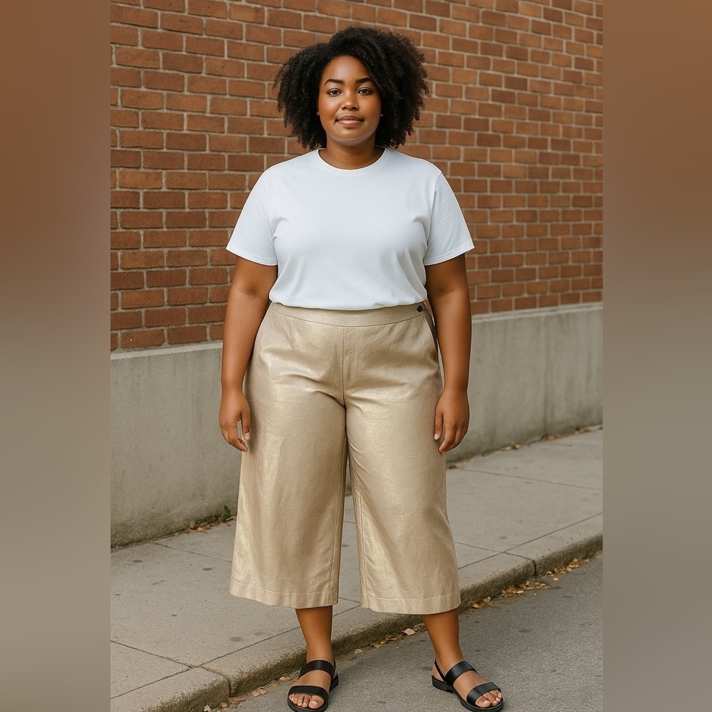 Talbots Gold Metallic 100% Linen Cropped Wide-leg Trousers Women’s Size 12P NWT